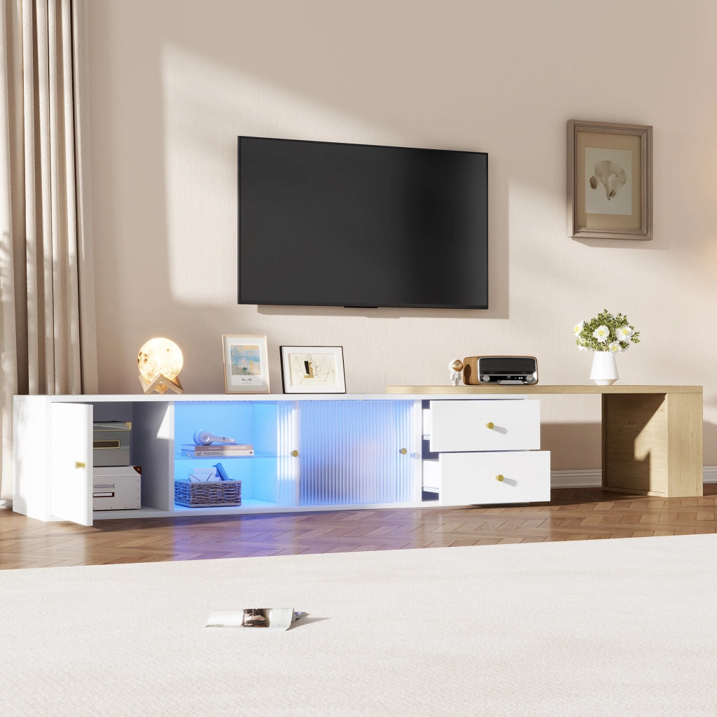 Mobile TV con 2 cassetti; 2 ante scorrevoli e LED RGB - per soggiorno - 175×40×35.5 cm