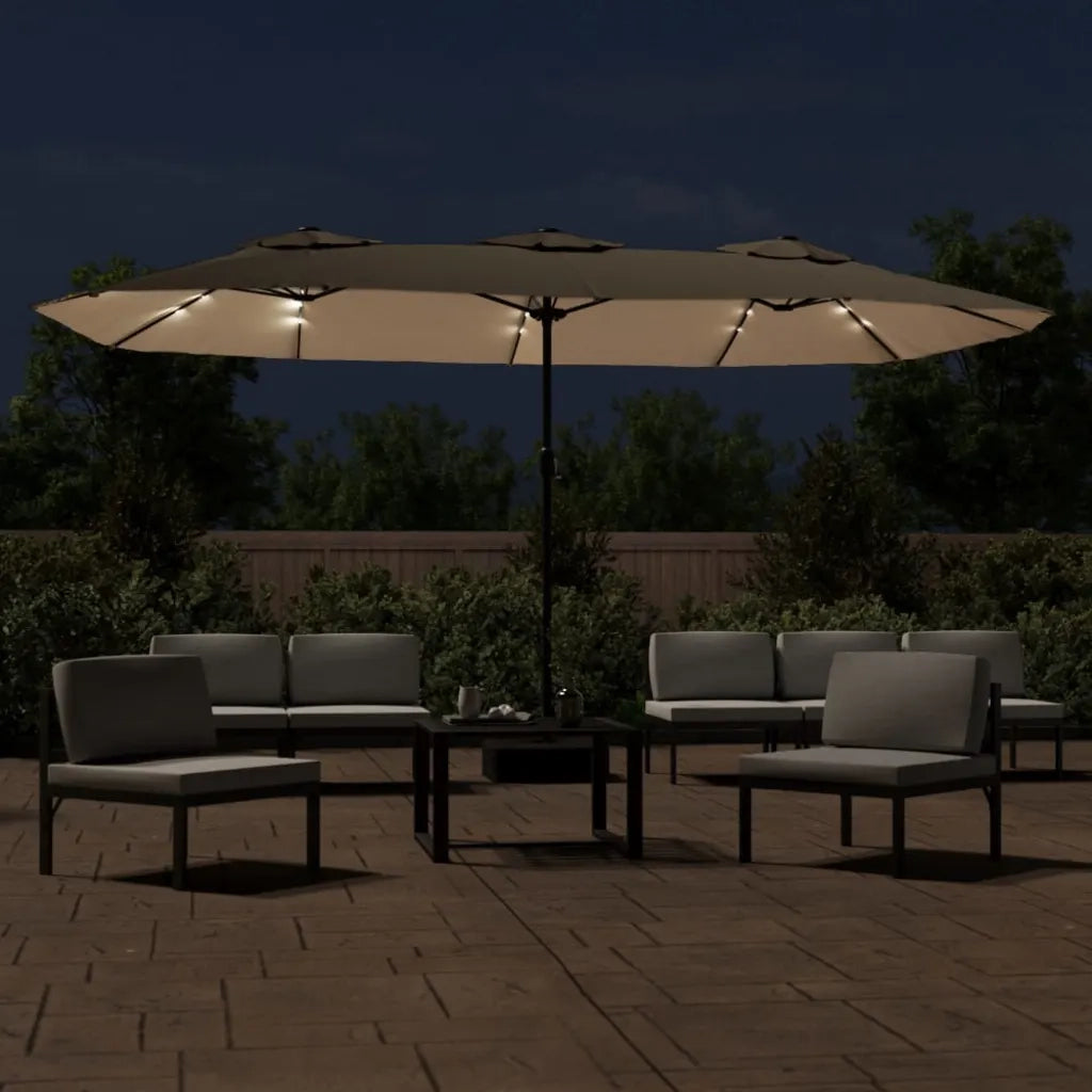 Ombrellone a Doppia Testa con LED-Ombrello da giardino Tortora 449x265 cm