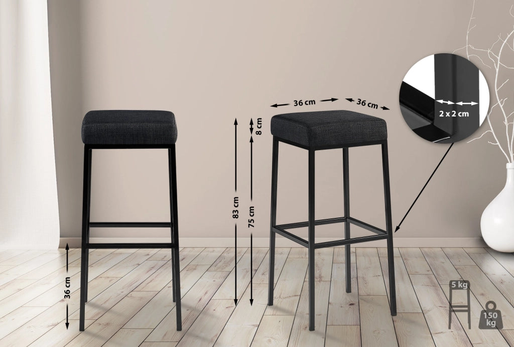 Set 2 sgabelli bar Montreal in tessuto grigio scuro,nero