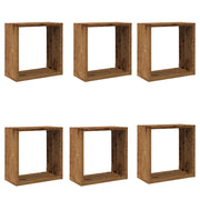 6 pz Mensole Parete | Mensola sospesa a Cubo Legno Vecchio 30x15x30 cm Truciolato