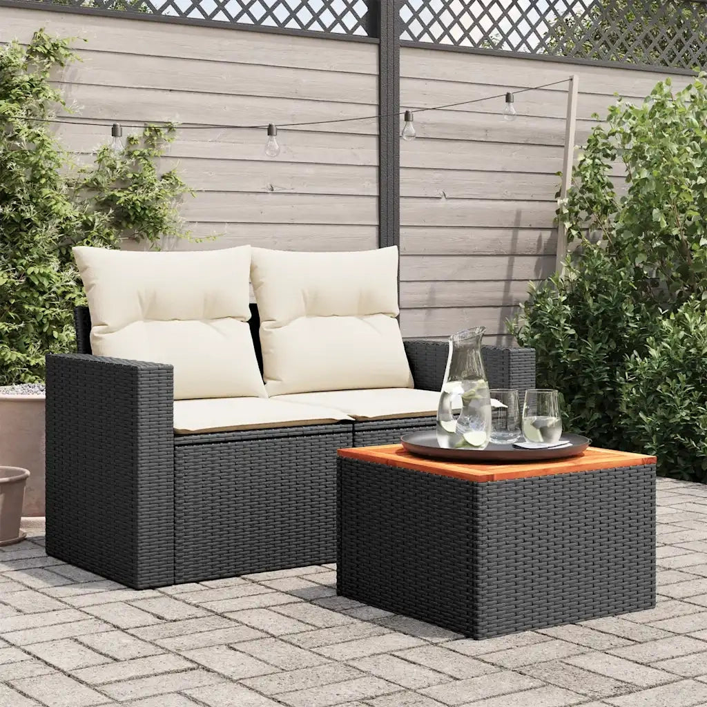 Tavolo da giardino nero 55x55x37 cm in polyrattan e legno di acacia 365975