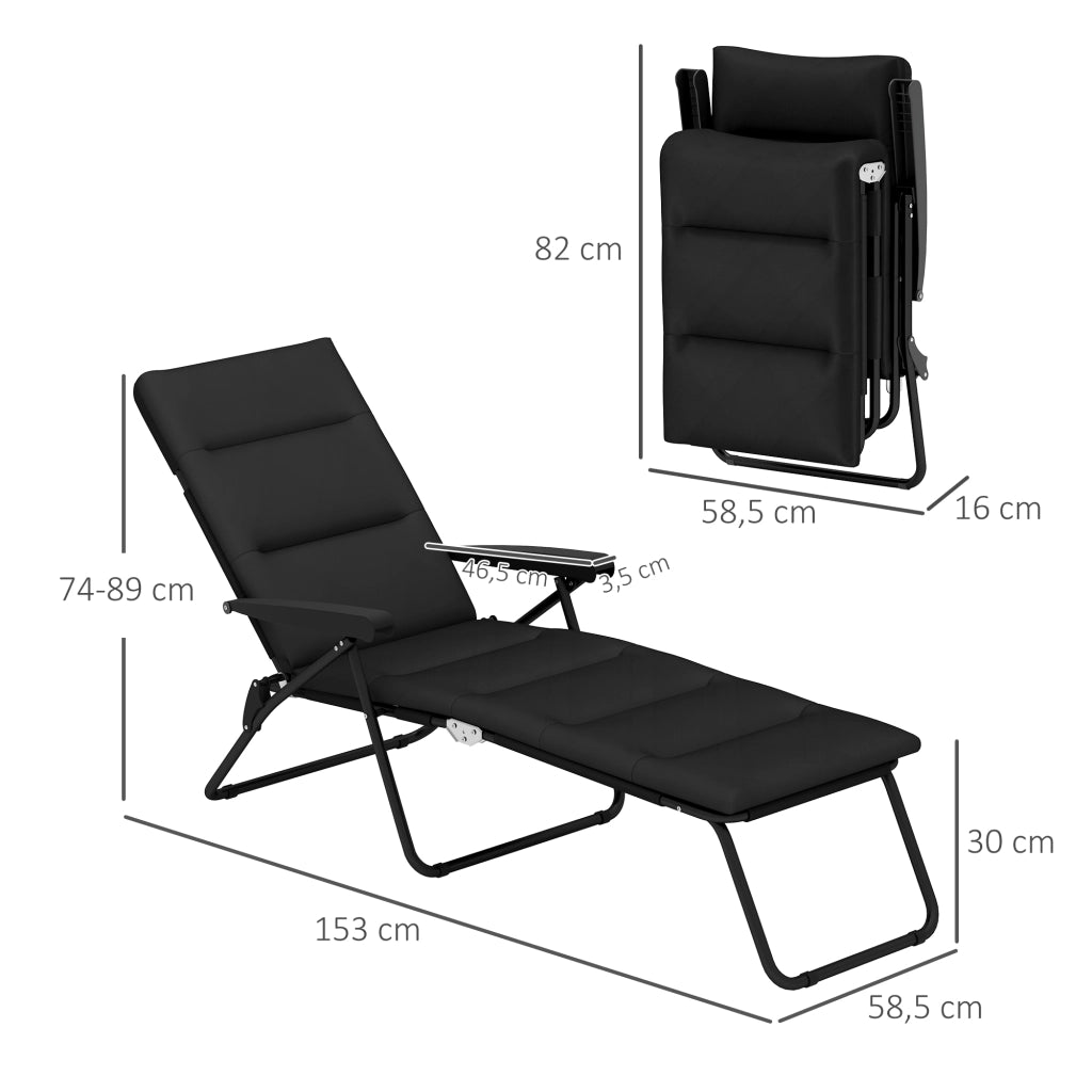 Transat pieghevole con materasso ¨C zephmum ¨C 6 posizioni, acciaio, poliestere, 153x58.5x89 cm, nero