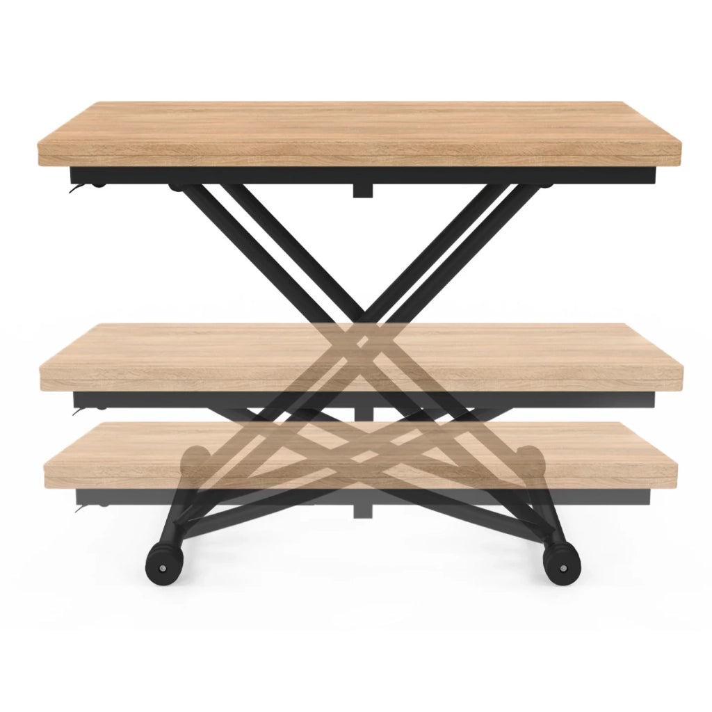 IDMarket - Tavolino 2 in 1 URBANA, trasformabile in tavolo da pranzo rettangolare, 100 cm, legno e nero, design industriale