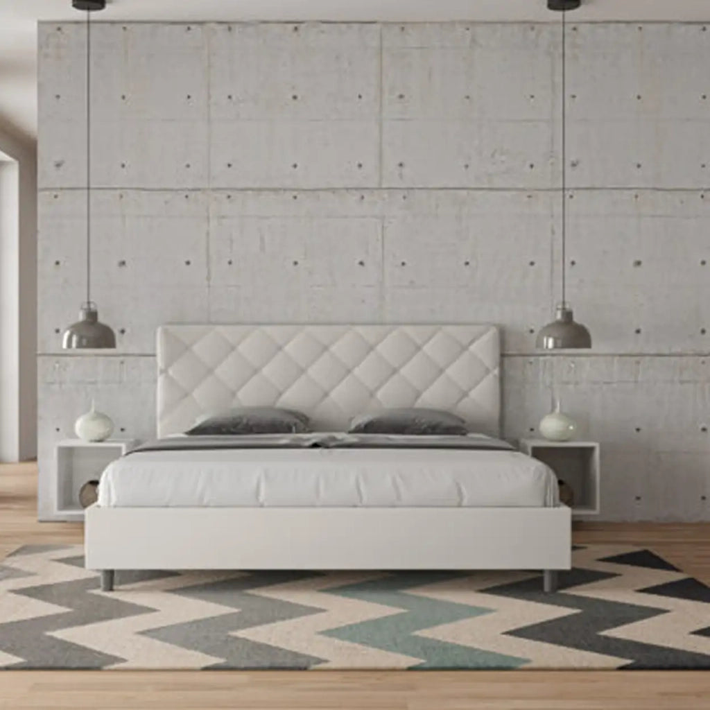 Letto matrimoniale king size con rete imbottito 200x200 similpelle bianco Priya