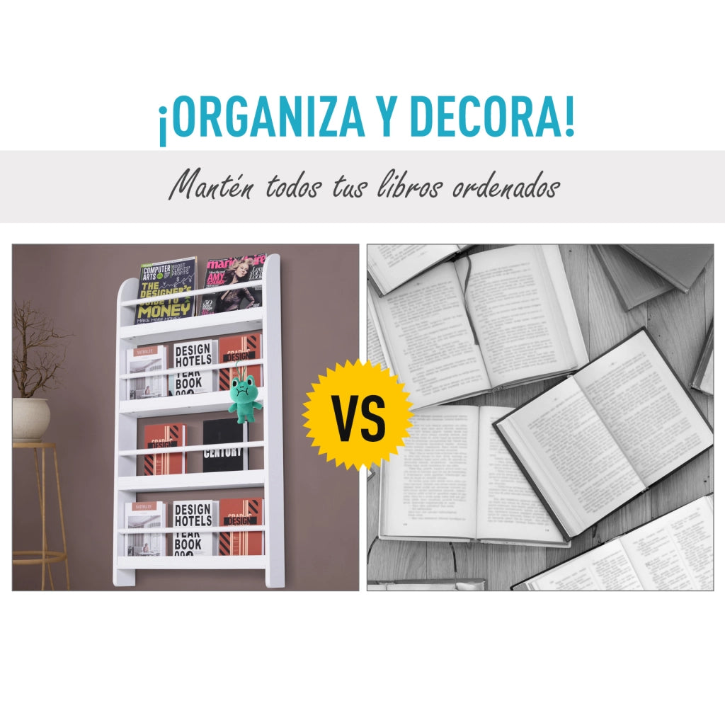 Libreria a Parete per Bambini con 4 Ripiani ¨C Zephmum ¨C Bianco 59x12x113cm