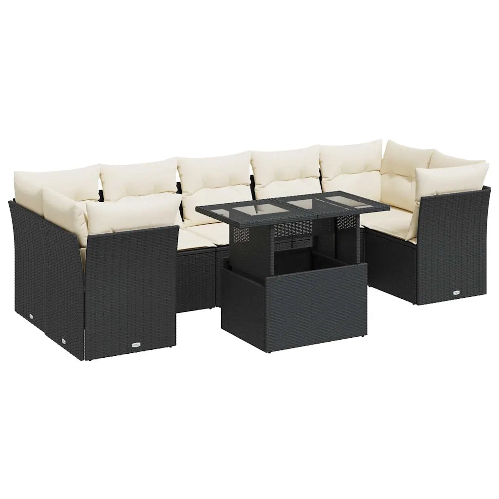 Set Divani da Giardino con Cuscini 8 pz Nero in Polyrattan 3326117