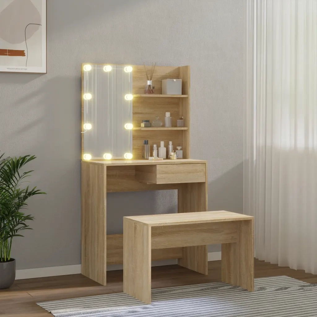 Set Tavolo da Toeletta con LED Rovere Sonoma Legno Multistrato 3114109