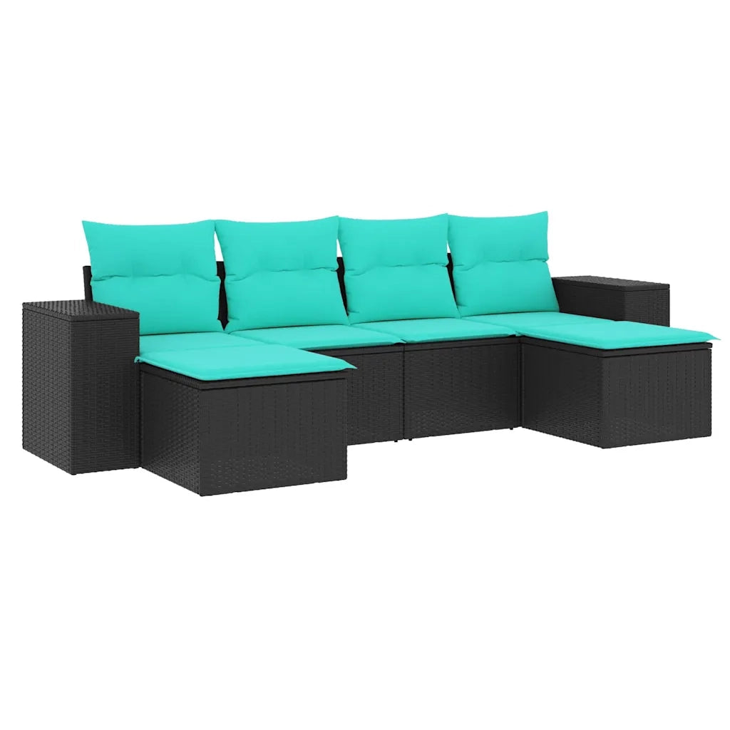 Set Divani da Giardino 6 pz con Cuscini Nero in Polyrattan 3222916
