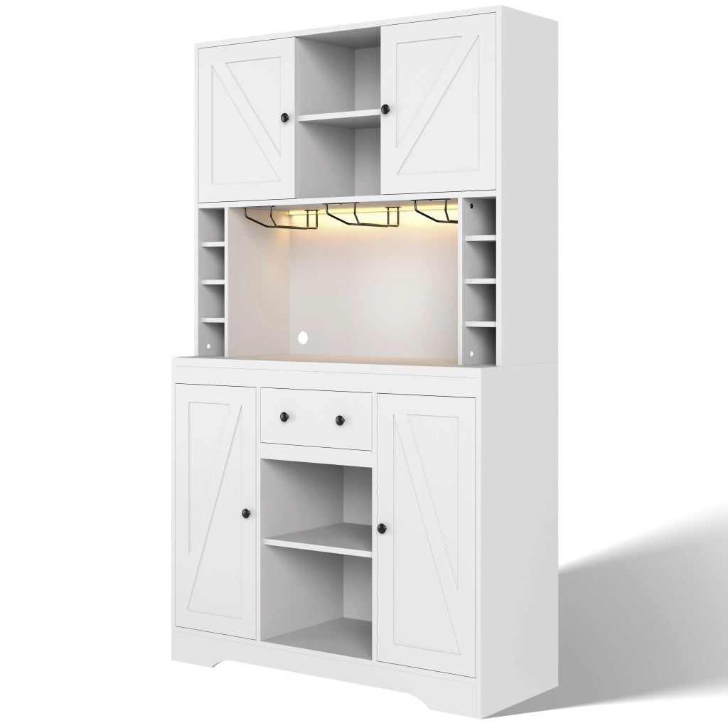 Credenza da cucina alta 180x105x40 cm con LED RGB, prese integrate, ripiani regolabili e cassetto