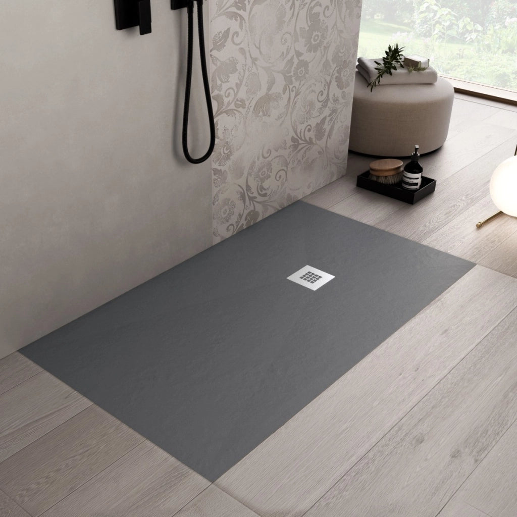 Piatto doccia in marmo resina grigio scuro pietra cemento plus, misura 80x140
