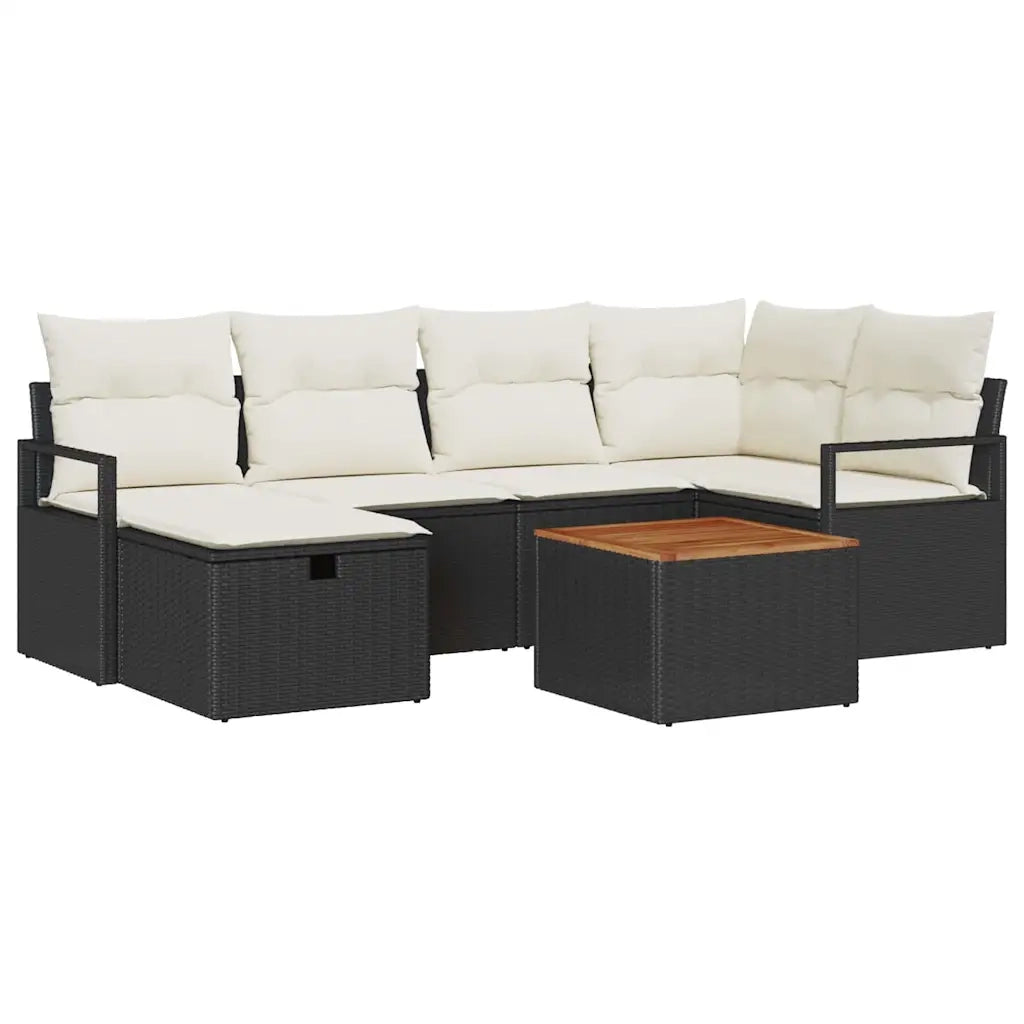 Set Divano da Giardino con cuscino 7 pcs Nero polyrattan