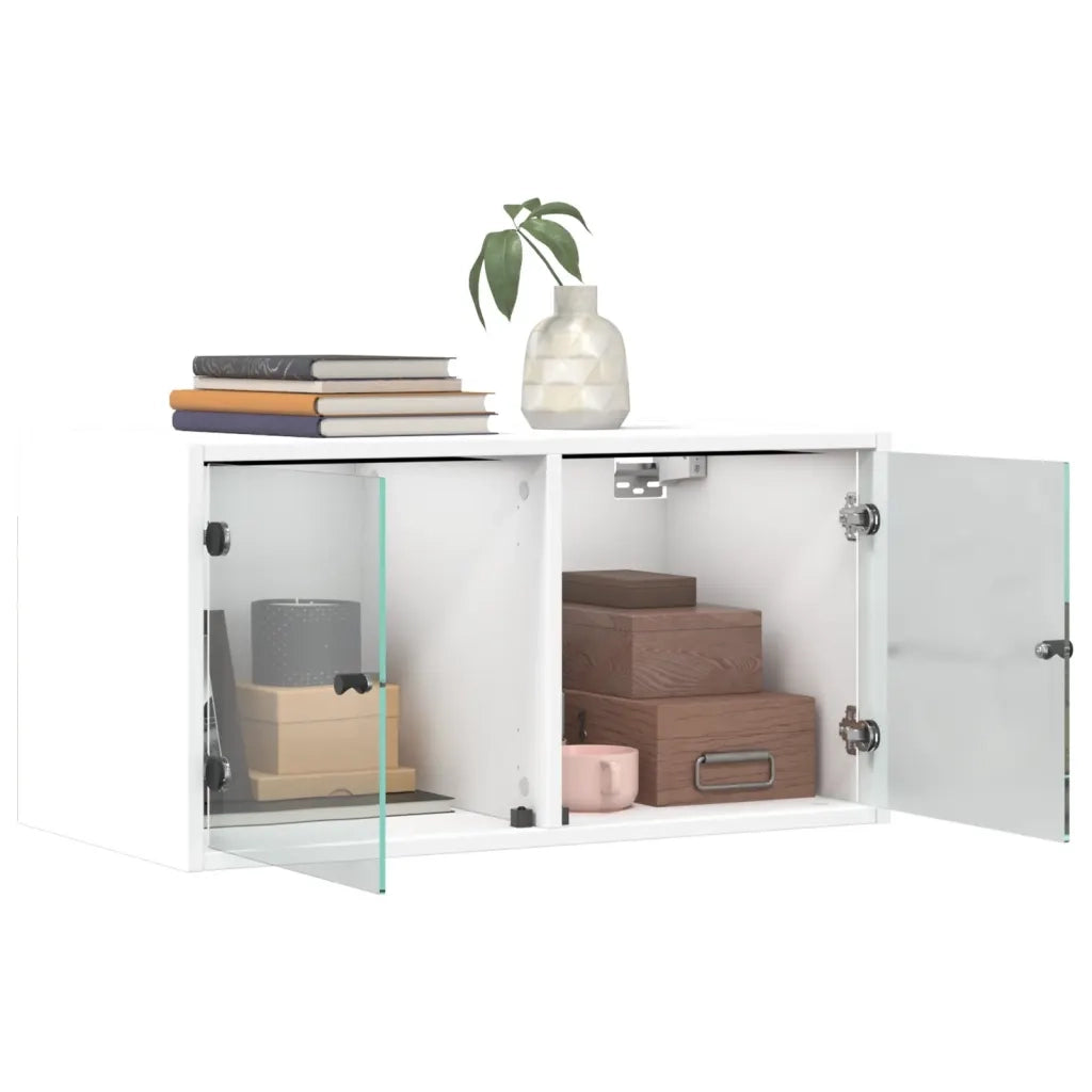 Armadietto a Muro | Mobile a Muro con Ante in Vetro Bianco 68,5x37x35 cm
