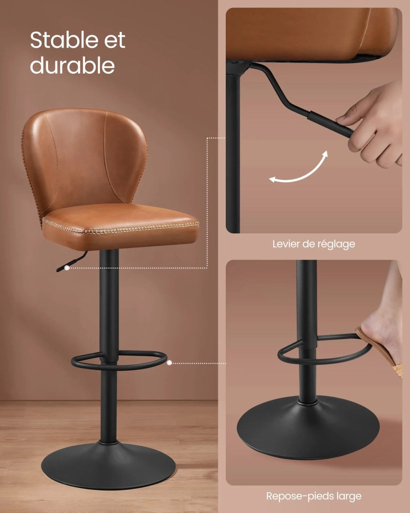 Sgabello da bar girevole a 360° set da 2 altezza regolabile schienale in PU con cuciture stile moderno di metà secolo per cucina/bar facile da montare marrone 12_0005382