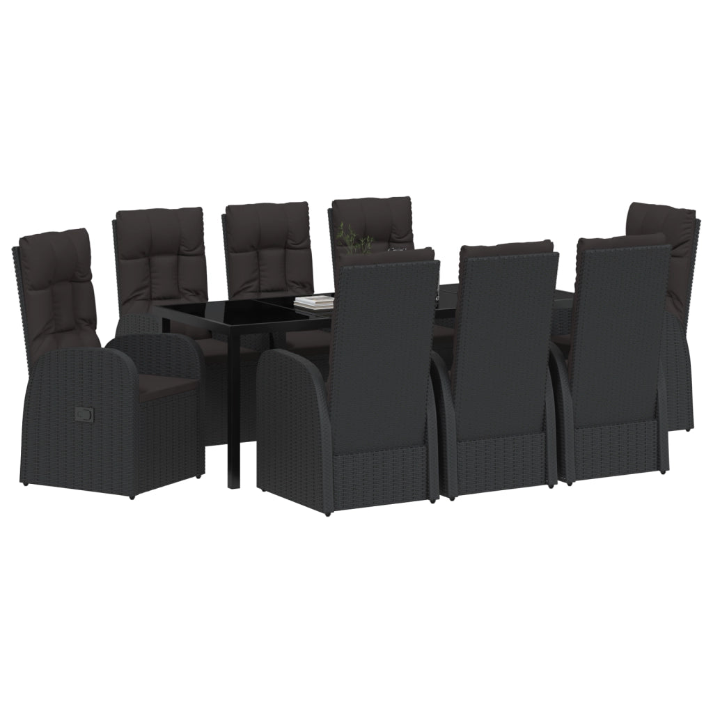 Set da Giardino in 9 Pezzi con Cuscini - Rattan Polietilene Nero