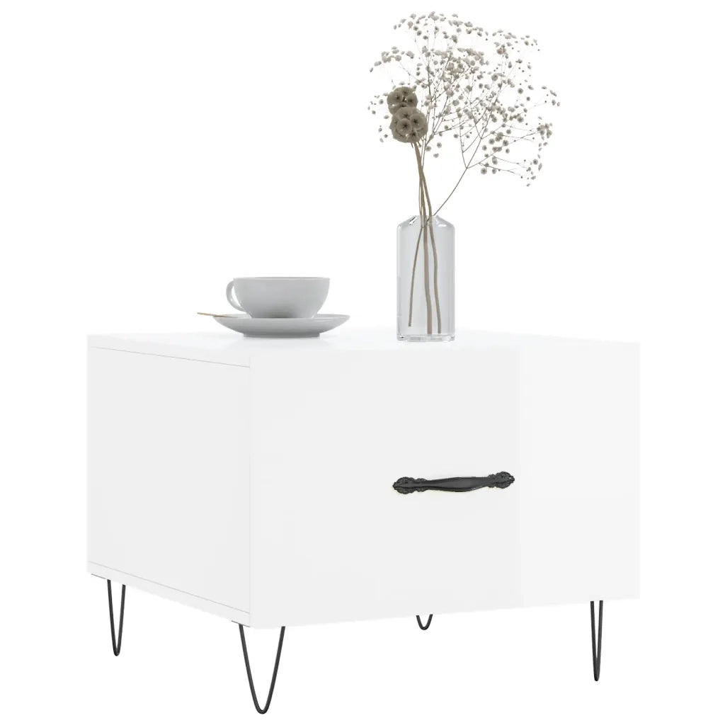 Tavolini Salotto 2pz Bianco Lucido 50x50x40cm Legno Multistrato