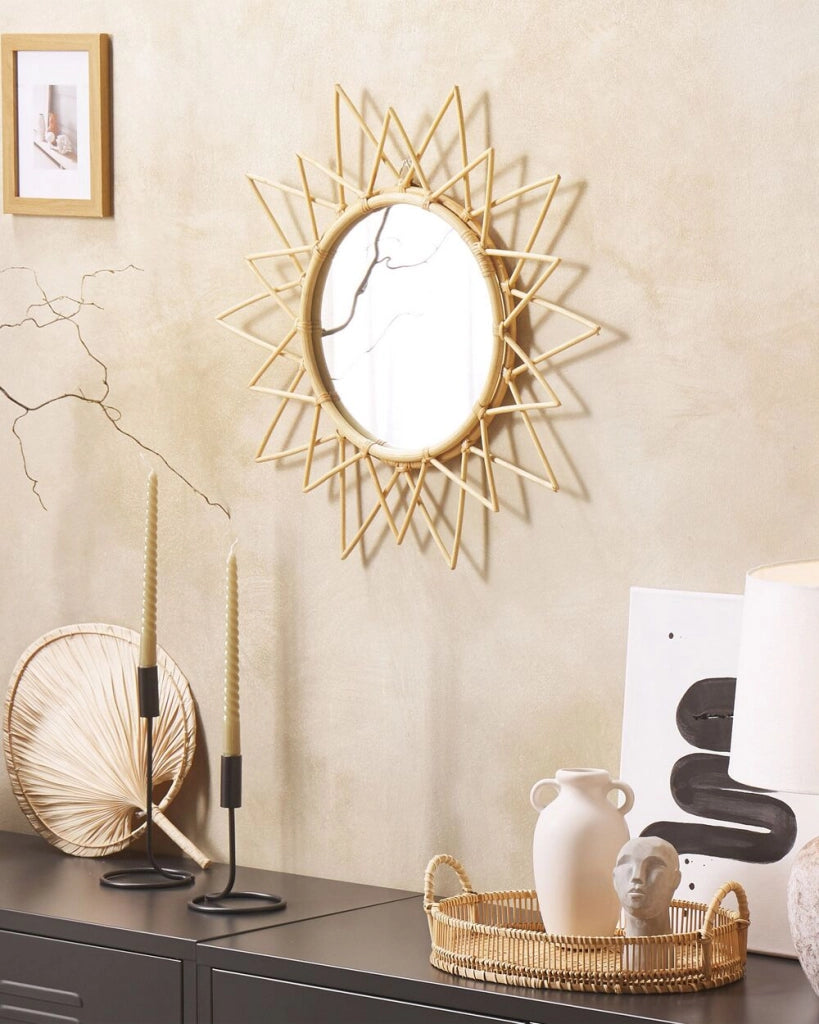 Specchio da parete Cornice in rattan naturale ø 61 cm Decorazione sospesa per soggiorno
