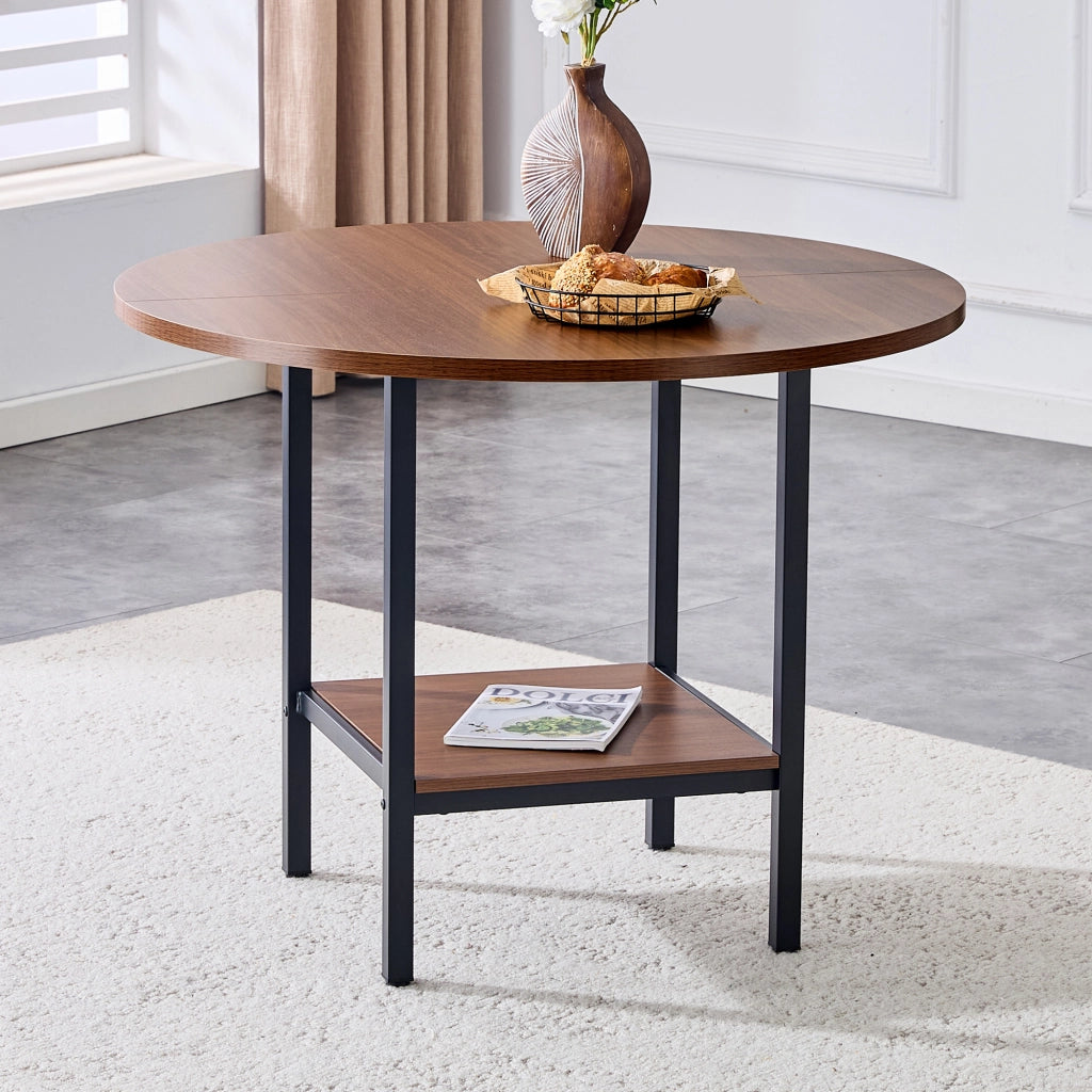 Tavolo da pranzo rotondo con ripiano contenitore in MDF e metallo per cucina e sala da pranzo 100 × 100 × 77 cm