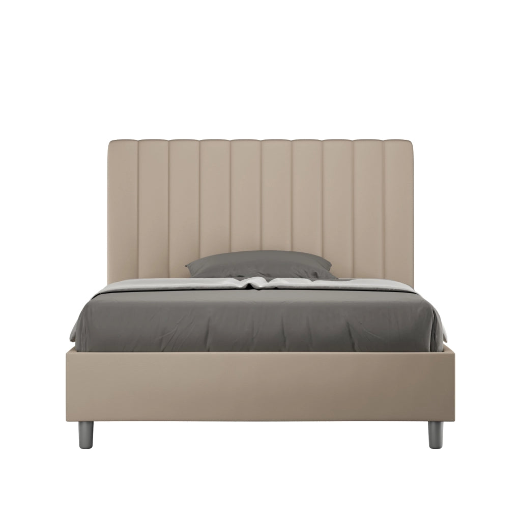 BS COM Letto una piazza e mezza con rete imbottito 130x200 similpelle tortora