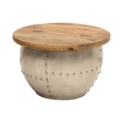 Tavolino rotondo ORVIK 68 cm in legno massello di mango e metallo - baule per la conservazione