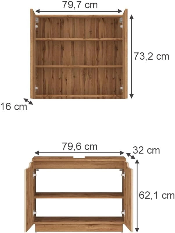 Set di mobili da bagno Lotta, Rovere/cashmere con struttura in piastrelle, 2 parti