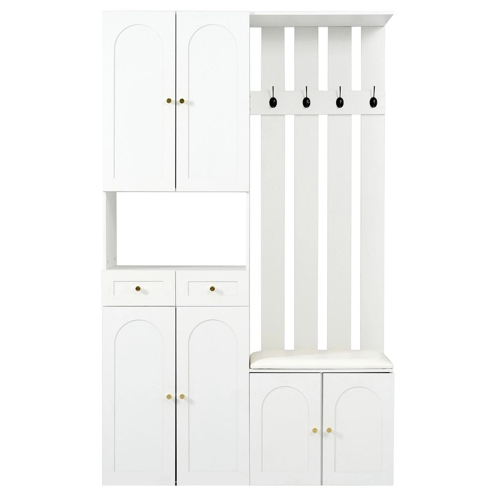 Set Ingresso con Scarpiera, Panca e Appendiabiti ¨C MINIMAL ¨C Bianco, 4 Ganci, 6 Ante, 2 Cassetti, 110x180x37 cm
