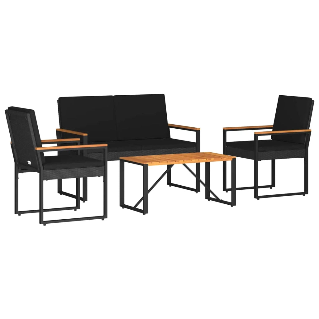 Set Mobili da Esterno con cuscino 4 pcs Nero polyrattan