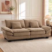 Divano 2 posti in corduroy khaki con braccioli e cuscini; 224x81x81 cm