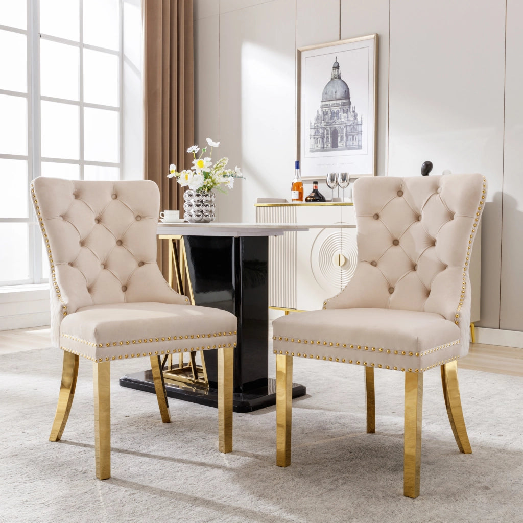 SEDIA da pranzo imbottita 50,5x45x95 cm in velluto beige Set 2 pezzi