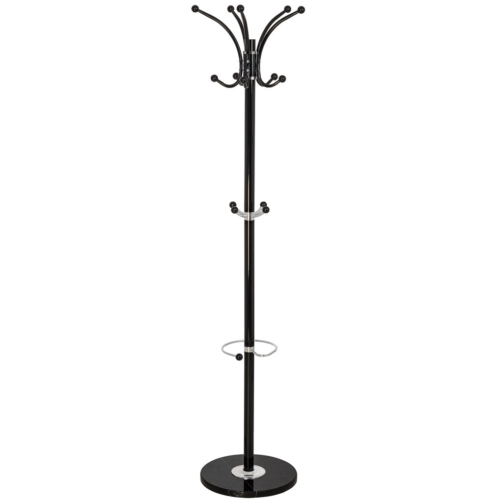 Perchero de metal negro con paraguero y 5 ganchos D36x178h cm