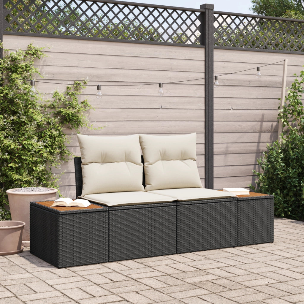 Divano da giardino a 2 posti con cuscini Nero Polyrattan