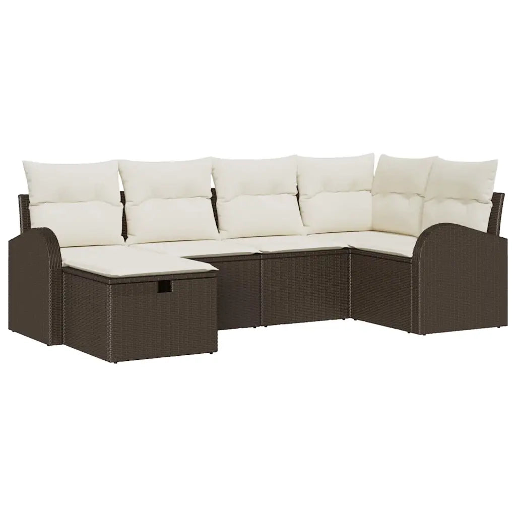 Set Divano da Giardino con cuscino 6 pcs Marrone Poly Rattan