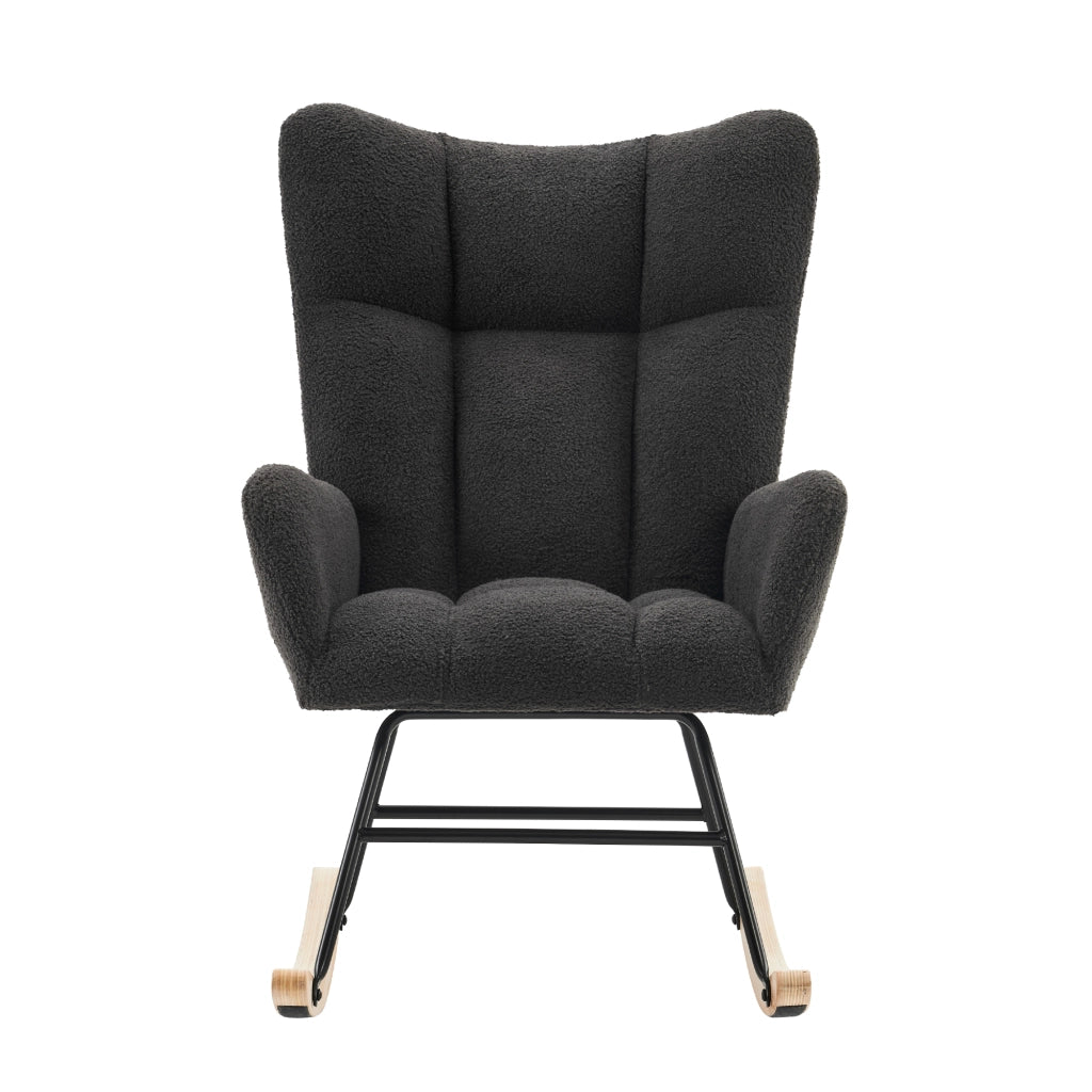 Sedia a dondolo moderna con schienale alto e braccioli - Zephmum- Grigio, comoda per soggiorno e cortile