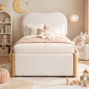 Letto imbottito 90x200 cm con letto estraibile, bianco, struttura in Plush e MDF