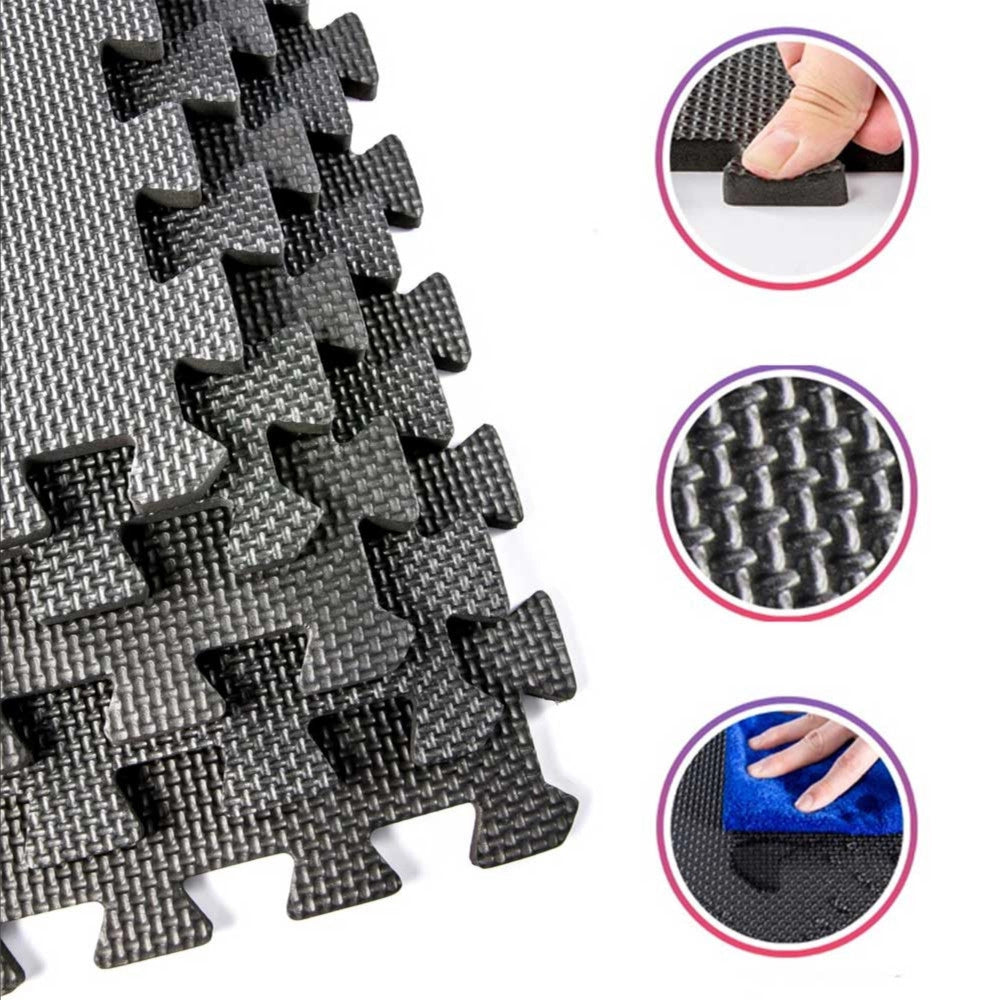 Trade Shop - Tappeto Puzzle Tappetino Fitness Palestra Multiuso Schiuma Eva 10pz 30x30cm Nero -