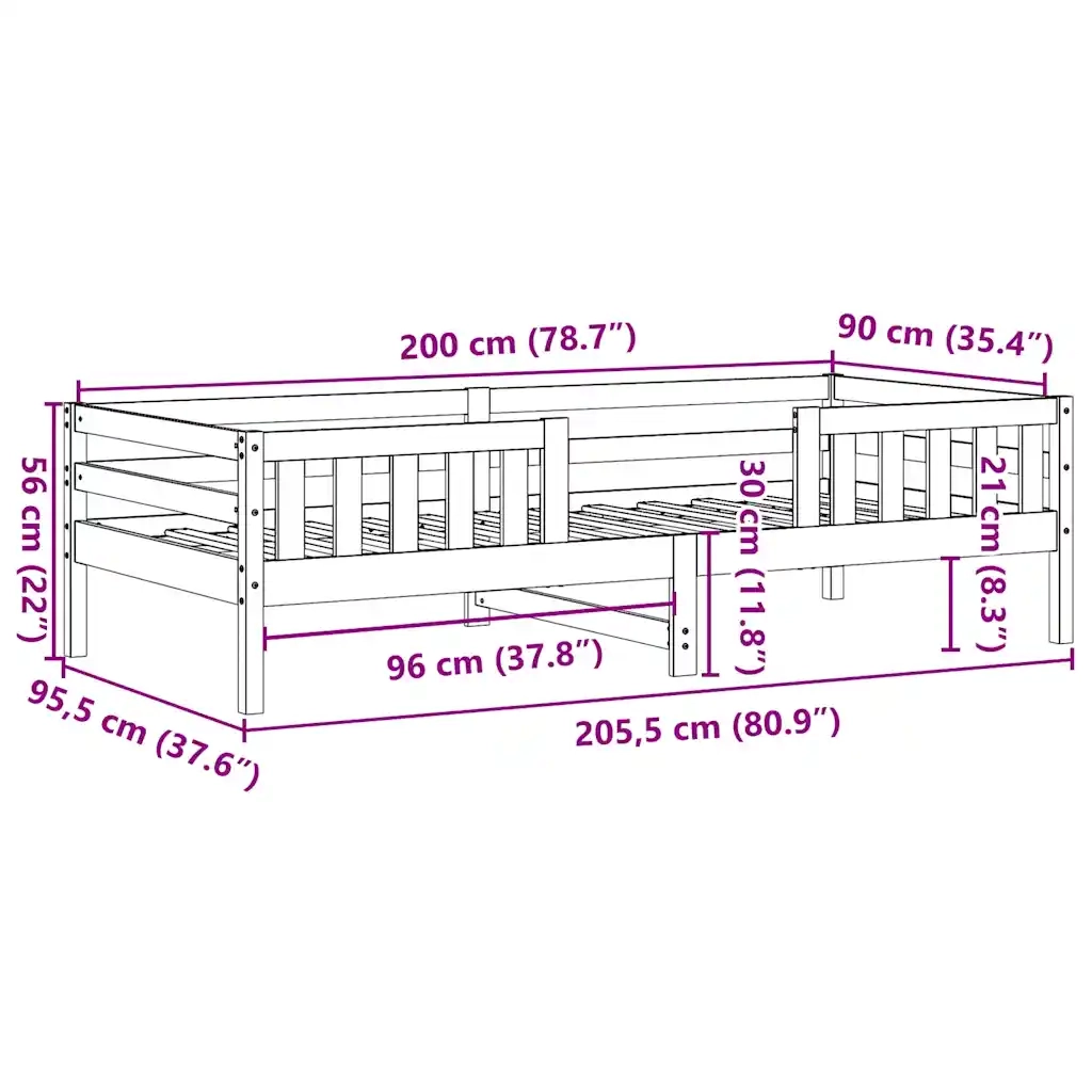 Letto senza Materasso Marrone Cera 90x200 cm Legno di Pino 846975