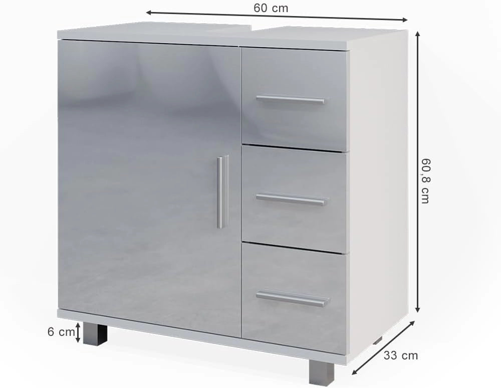Mobile sottolavabo per bagno Ilias, Bianco lucido, 60 x 60.8 cm, con intaglio per sifone per l'installazione su lavabo
