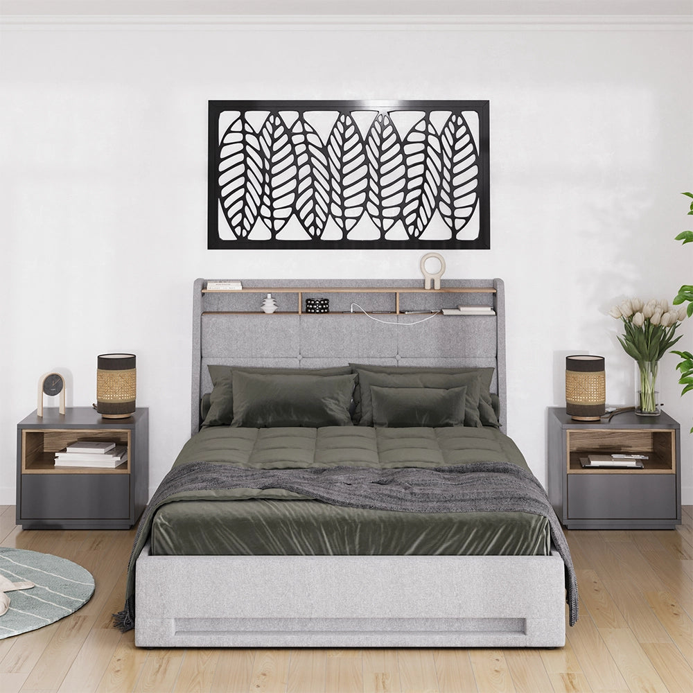 Vitalispa Letto imbottito Grigio/quercia con LED e connessione USB