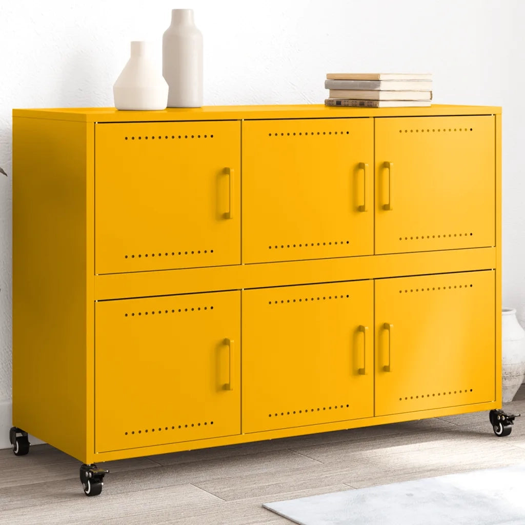 Credenza-Buffet-Armadio da cucina Giallo Senape 100,5x39x72 cm Acciaio Laminato a Freddo