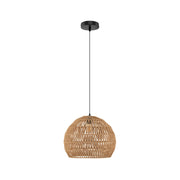 Lampada a sospensione intrecciata in carta per cucina camera da letto, Lampadario boho con altezza regolabile Marrone-Lampade