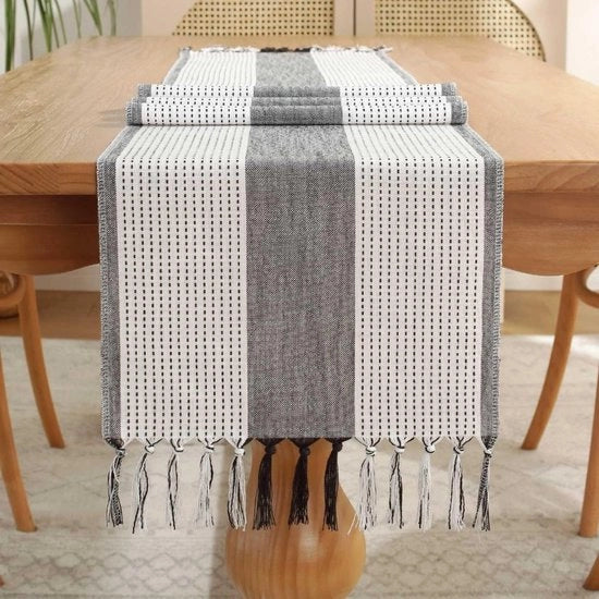 Tavolo da pranzo in tessuto con uncini - tovaglia rustica per tavolo - stile bohemian - tavolo da pranzo decorativo per feste, matrimoni, ristoranti (33x143cm)