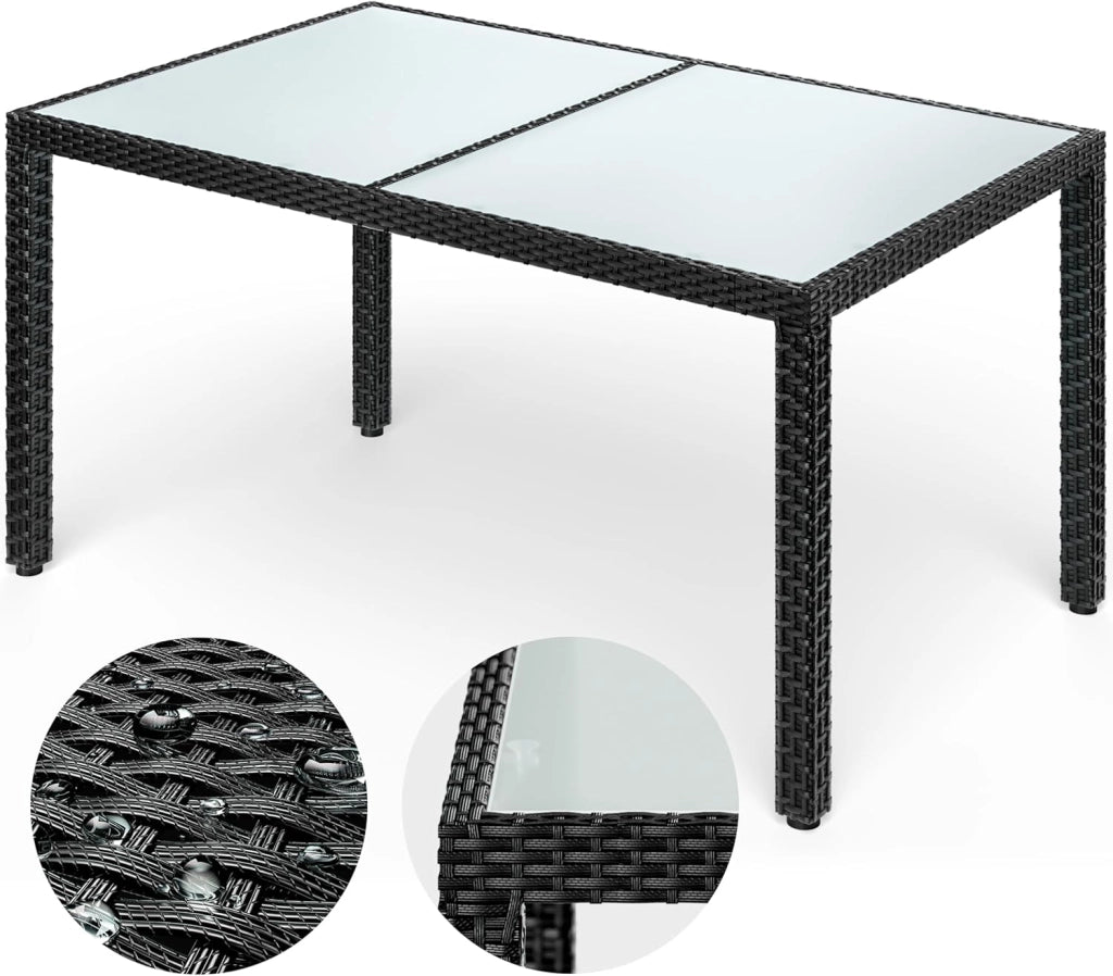 ® Tavolo da Giardino 150x90x75cm Polyrattan Altezza Regolabile 5 mm Vetro Tavola da Pranzo Terrazza Balcone Mobili da Esterno Outdoor