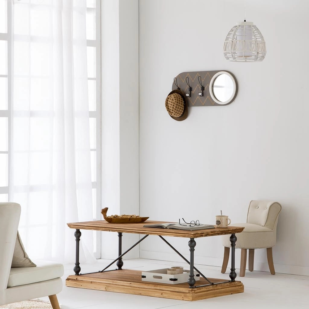 Appendiabiti con specchio in legno e metallo grigio 60x5x30h