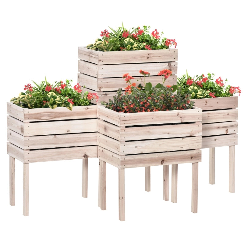 Fioriera rialzata modulare in legno massello naturale, 4 elementi, 50 x 30 x 60 cm