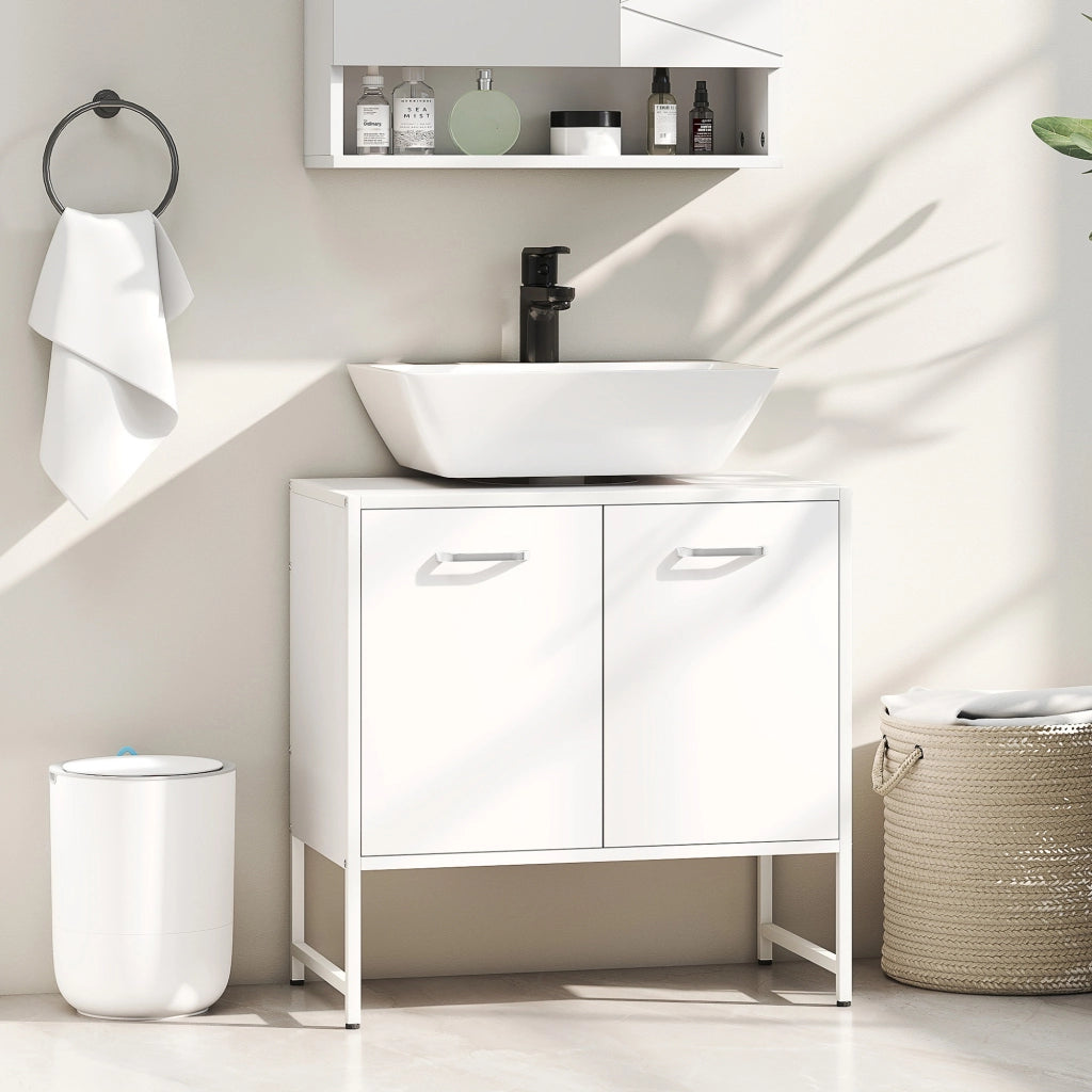 Mobile Sottolavabo Bagno con 2 Ante e Ripiano Regolabile ¨C zephmum ¨C Bianco