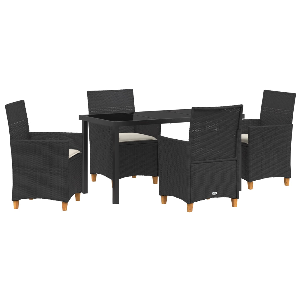 Set da Pranzo da Giardino a 5 Pezzi con Cuscini in Rattan PE Nero