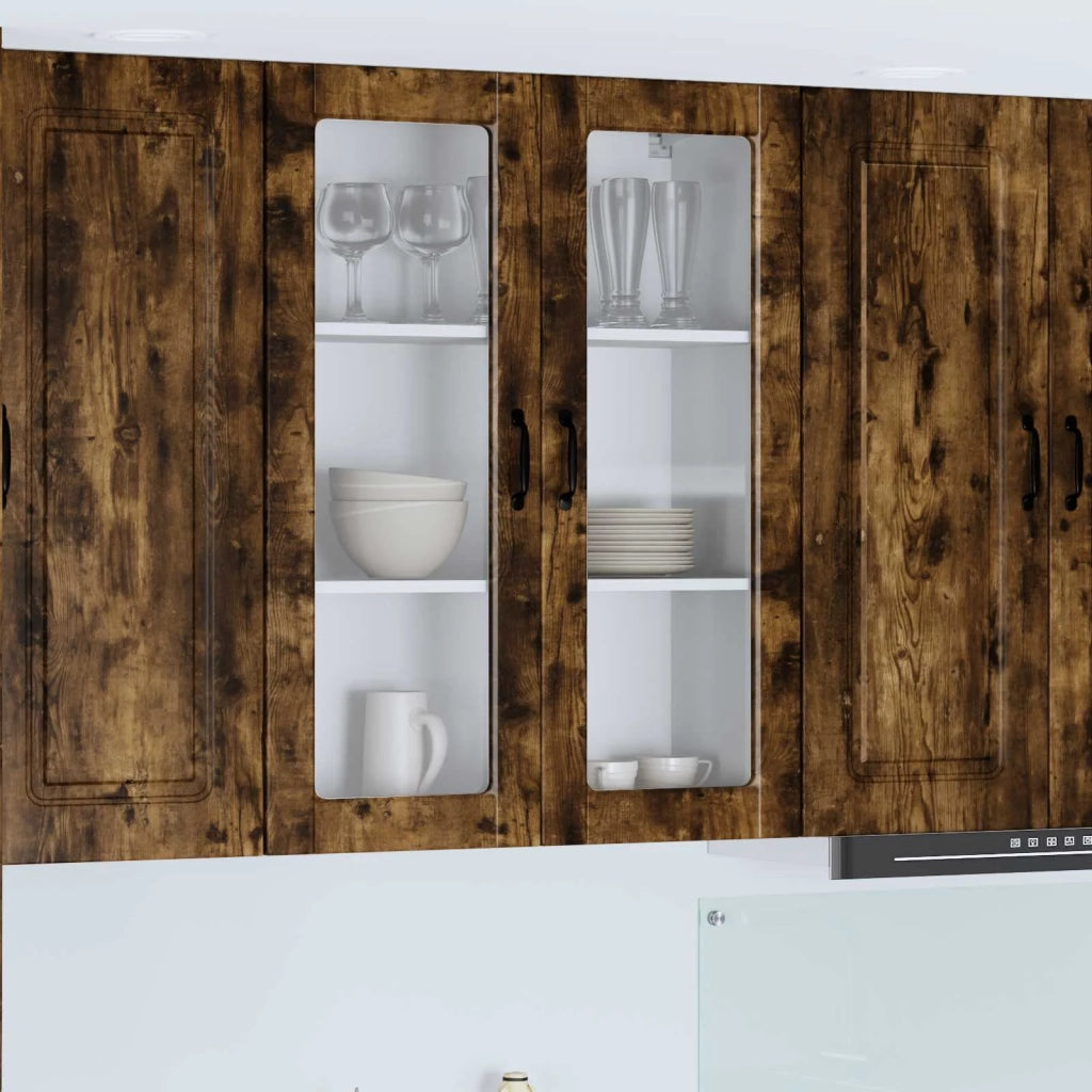 Pensile da cucina | Mobile in vetro da parete PORTO Rovere fum¨¦ 80 x 31 x 100 cm