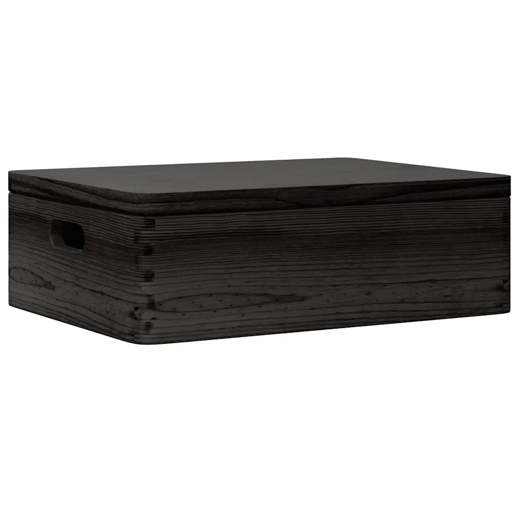 Scatola in Legno Coperchio&Manici Nera 40x30x13cm Legno di Pino 4017397