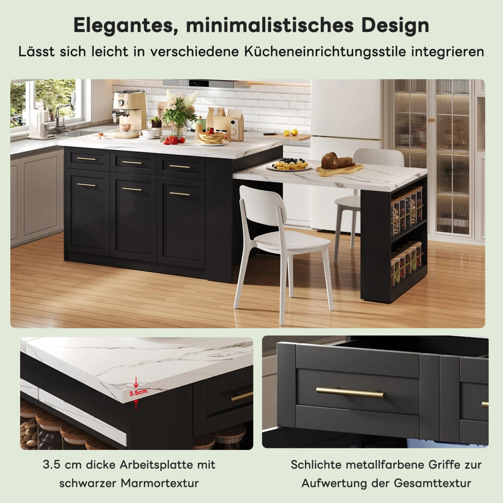 CUCINA ISOLA 150x90x90 cm MDF Nero/Bianco con tavolo estraibile