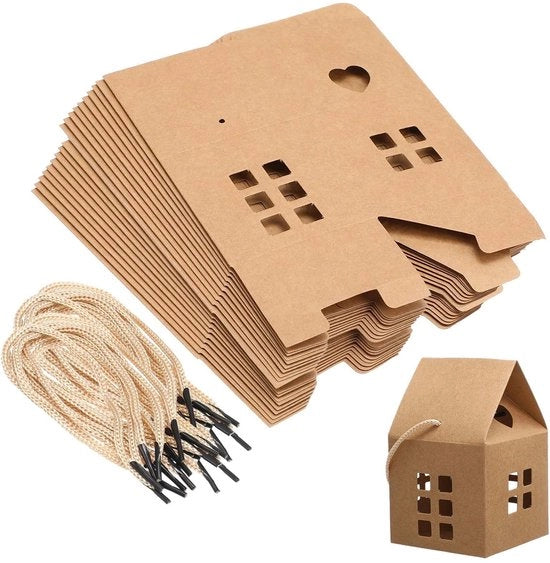 Scatole regalo 30 pezzi - Carta Kraft - Cartone marrone - Stile domestico - 8x8x7,5 cm - Per caramelle e piccoli regali - Imballo regalo