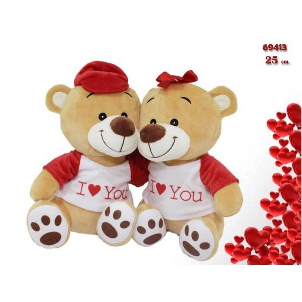 Trade Shop - Coppia Orsi Orsetti In Peluche Con Maglia "i Love You" 25cm San Valentino 69413 -